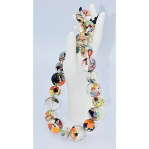 Jackie Brazil "Lola" Cascade Multi-Size Resin Lucite Abstract Spheres Necklace
